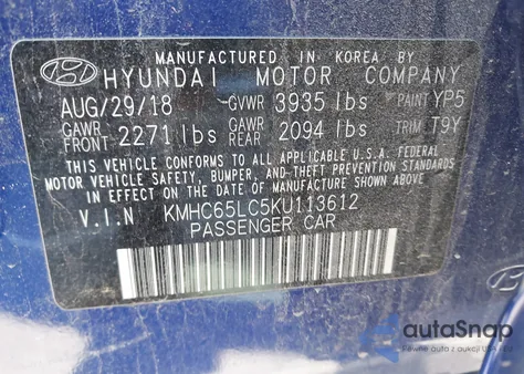 2019 Hyundai Ioniq Hybrid Blue from USA, damaged, VIN KMHC65LC5KU113612